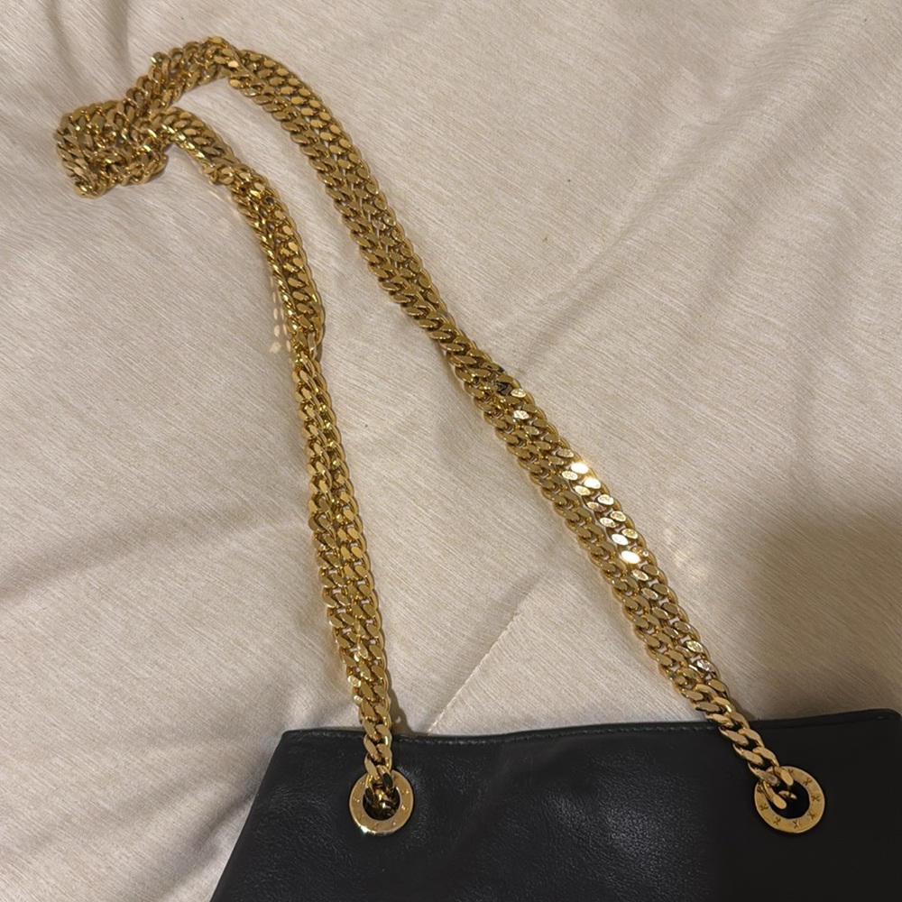 Paloma Picasso Black Leather Shoulder Bag with Gold Chain - Picture 4 of 11